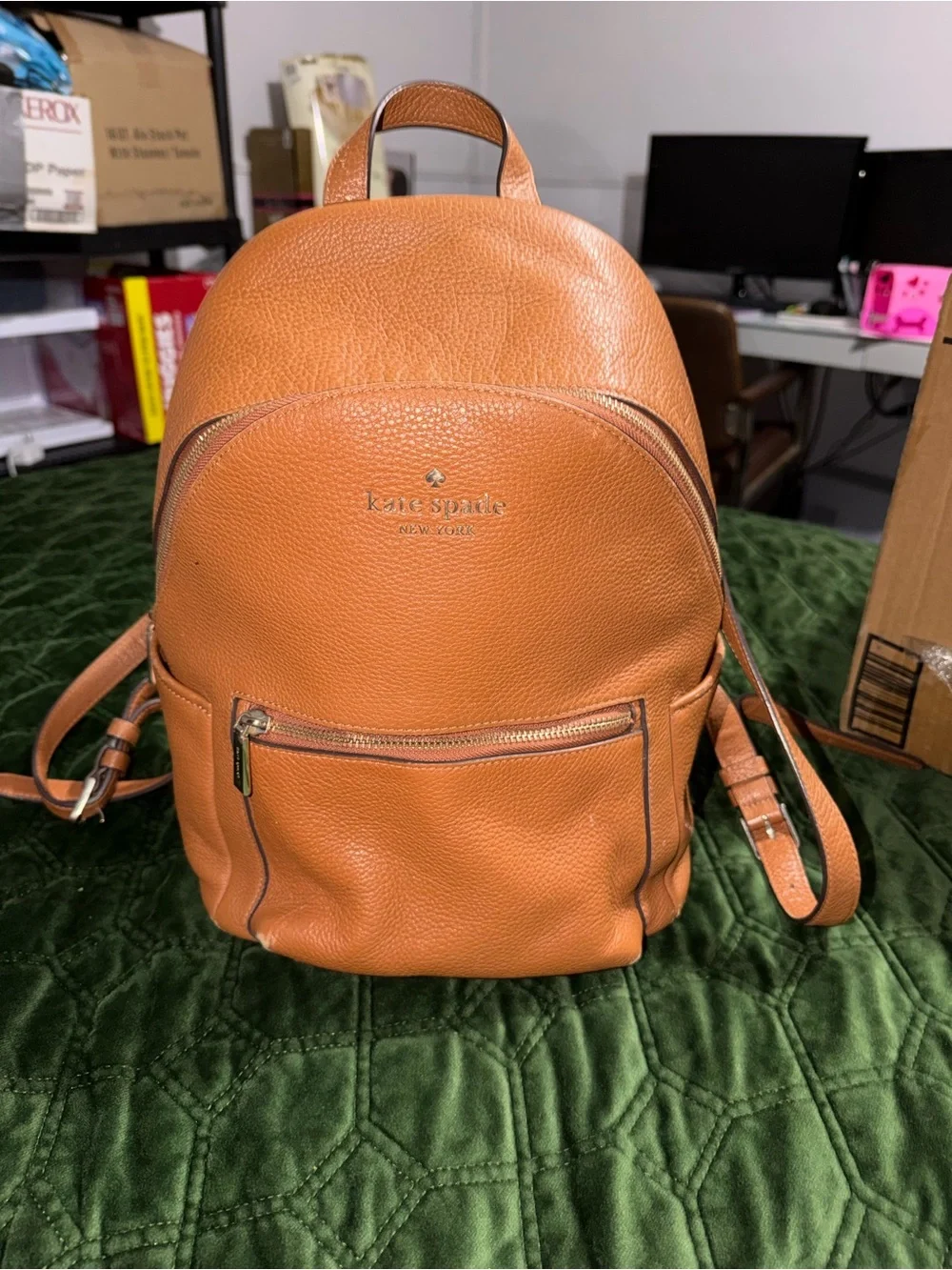 kate spade tan pebbled leather backpack